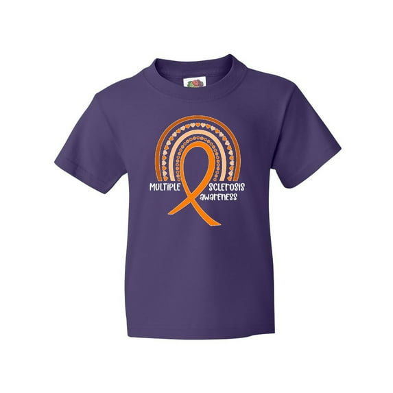 Inktastic Multiple Sclerosis Awareness Orange Ribbon Rainbow Youth T-Shirt