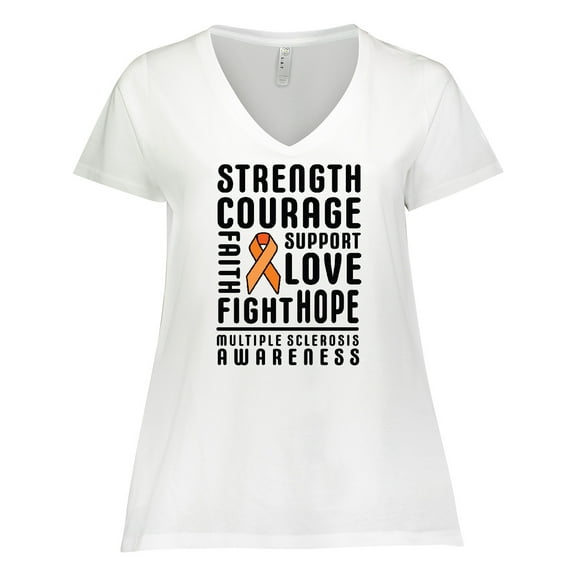 Inktastic Multiple Sclerosis Awareness Strength Courage and Support Women's Plus Size V-Neck T-Shirt