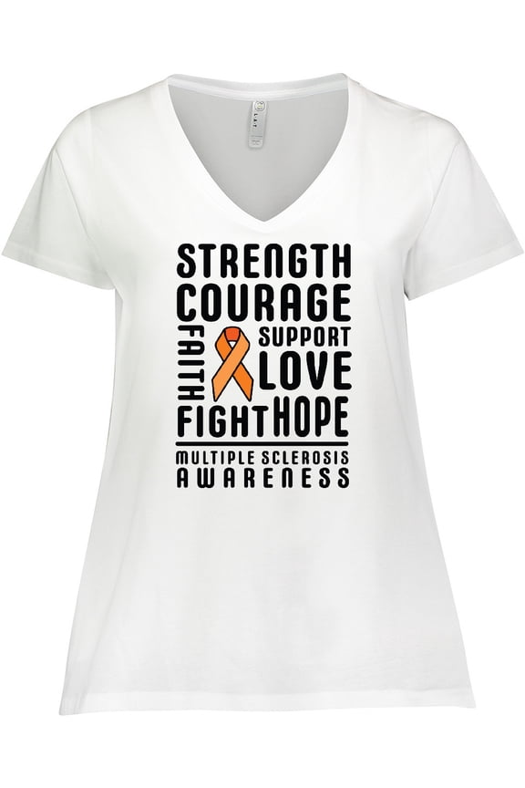 Multiple Sclerosis Awareness Strength Courage and Support Women's Plus Size V-Neck T-Shirt