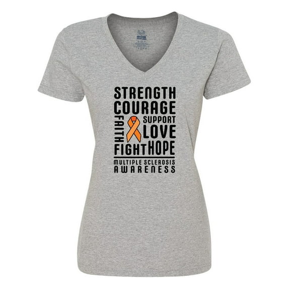 Inktastic Multiple Sclerosis Awareness Strength Courage and Support Women's V-Neck T-Shirt