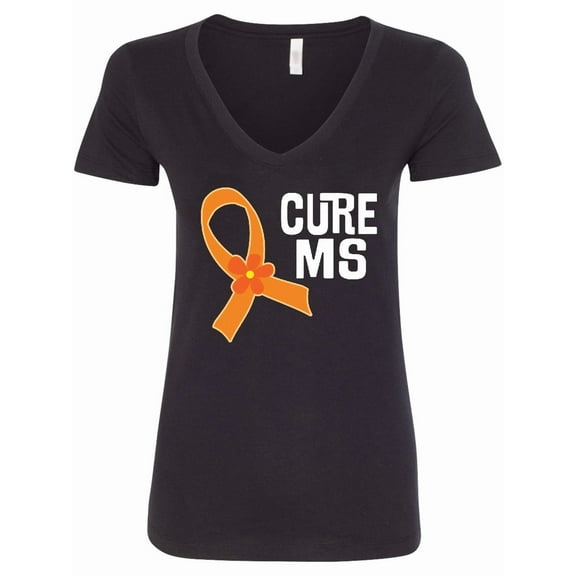 Inktastic Multiple Sclerosis Cure Ms Orange Ribbon Women's V-Neck T-Shirt