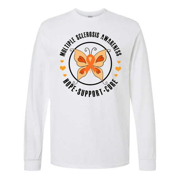 Inktastic Multiple Sclerosis Orang Ribbon Hope Support and Cure Long Sleeve T-Shirt