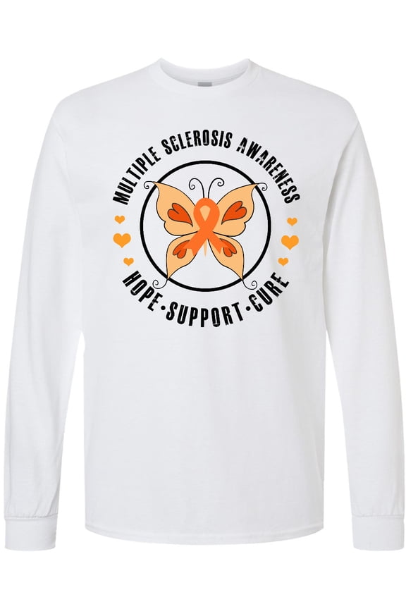 Multiple Sclerosis Orang Ribbon Hope Support and Cure Long Sleeve T-Shirt