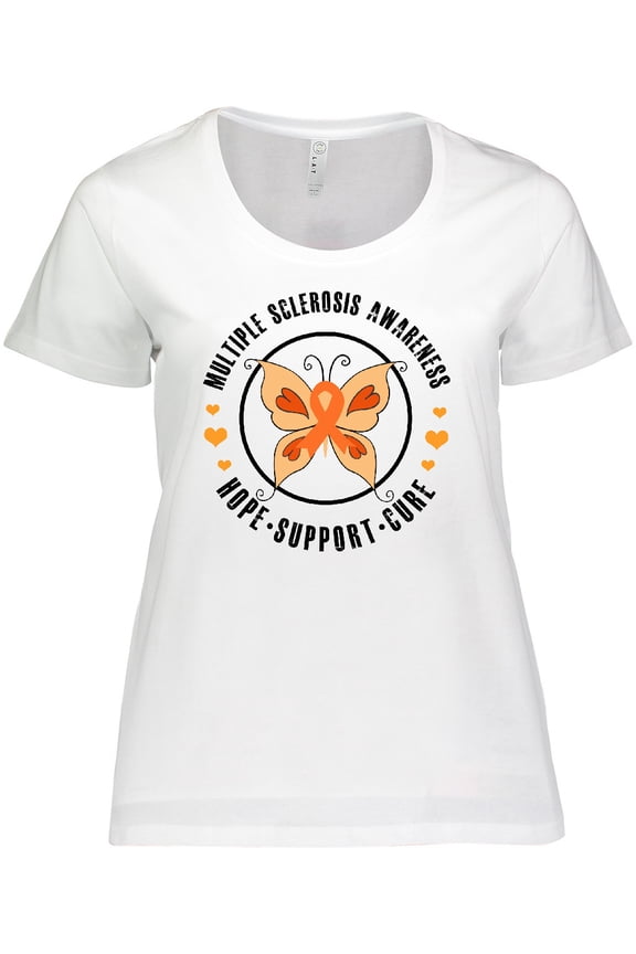 Multiple Sclerosis Orang Ribbon Hope Support and Cure Women's Plus Size T-Shirt