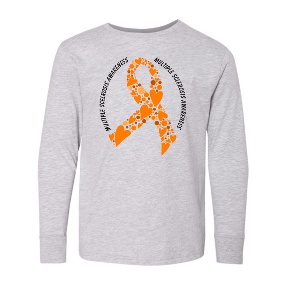 Inktastic Multiple Sclerosis Orange Ribbon Made of Hearts Long Sleeve Youth T-Shirt