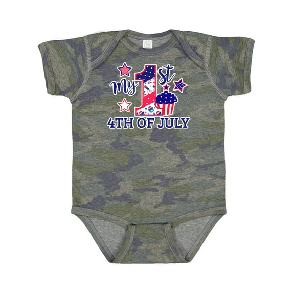Inktastic My 1st 4th of July with Stars and Cupcake Boys or Girls Baby Bodysuit