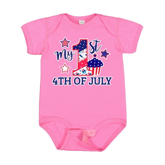 Inktastic My 1st 4th of July with Stars and Cupcake Boys or Girls Baby Bodysuit