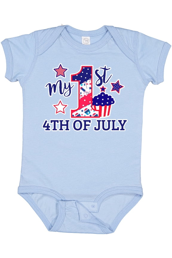 My 1st 4th of July with Stars and Cupcake Boys or Girls Baby Bodysuit