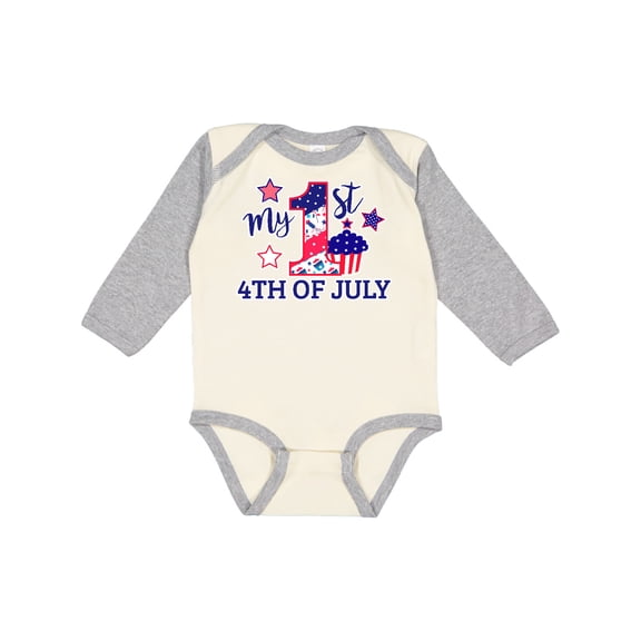 Inktastic My 1st 4th of July with Stars and Cupcake Boys or Girls Long Sleeve Baby Bodysuit