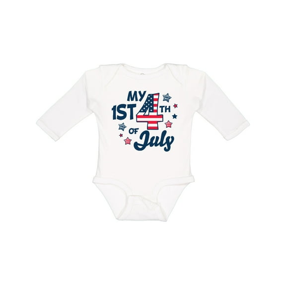 Inktastic My 1st 4th of July with Striped Stars Boys or Girls Long Sleeve Baby Bodysuit