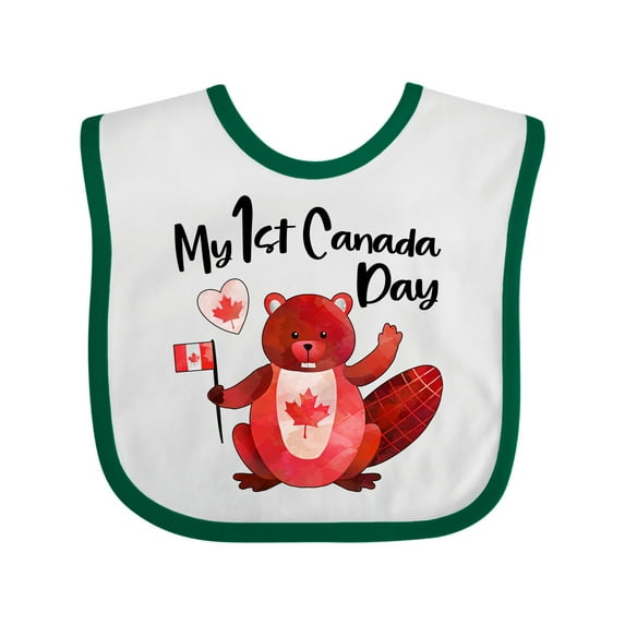 Inktastic My 1st Canada Day with Red and White Maple Leaves Boys or Girls Baby Bib