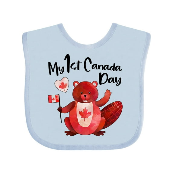 Inktastic My 1st Canada Day with Red and White Maple Leaves Boys or Girls Baby Bib