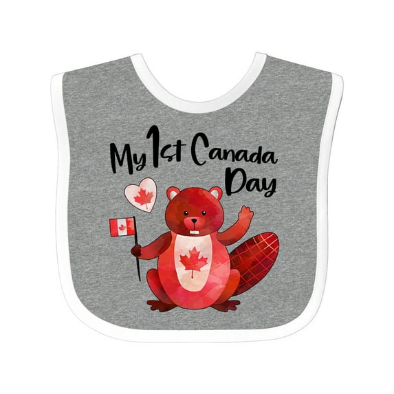 Inktastic My 1st Canada Day with Red and White Maple Leaves Boys or Girls Baby Bib