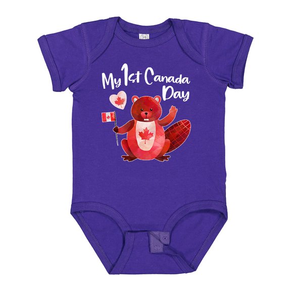 Inktastic My 1st Canada Day with Red and White Maple Leaves Boys or Girls Baby Bodysuit