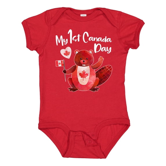 Inktastic My 1st Canada Day with Red and White Maple Leaves Boys or Girls Baby Bodysuit