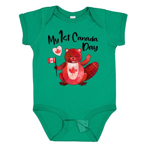 Inktastic My 1st Canada Day with Red and White Maple Leaves Boys or Girls Baby Bodysuit
