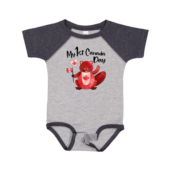 Inktastic My 1st Canada Day with Red and White Maple Leaves Boys or Girls Baby Bodysuit
