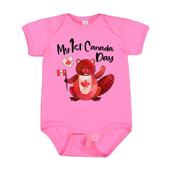 Inktastic My 1st Canada Day with Red and White Maple Leaves Boys or Girls Baby Bodysuit