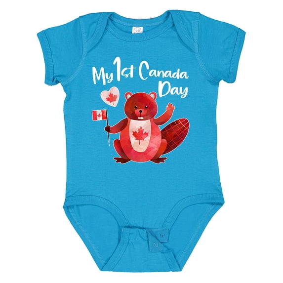 Inktastic My 1st Canada Day with Red and White Maple Leaves Boys or Girls Baby Bodysuit
