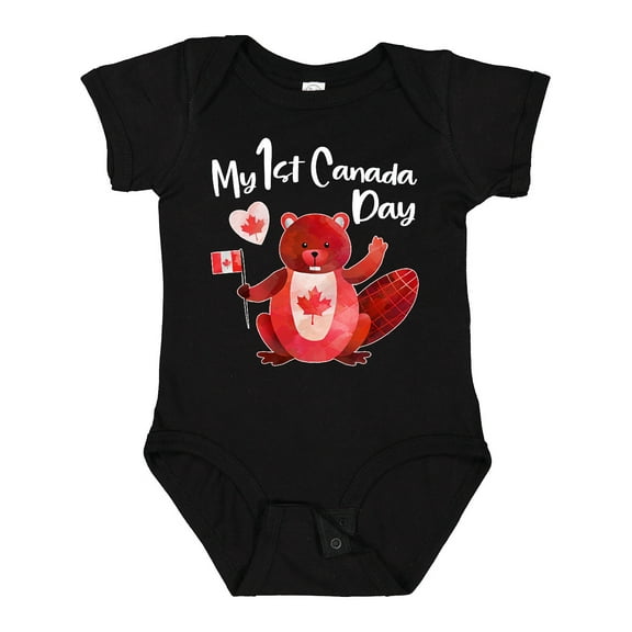 Inktastic My 1st Canada Day with Red and White Maple Leaves Boys or Girls Baby Bodysuit