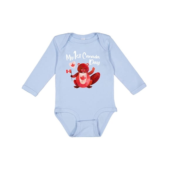 Inktastic My 1st Canada Day with Red and White Maple Leaves Boys or Girls Long Sleeve Baby Bodysuit