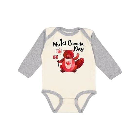 Inktastic My 1st Canada Day with Red and White Maple Leaves Boys or Girls Long Sleeve Baby Bodysuit