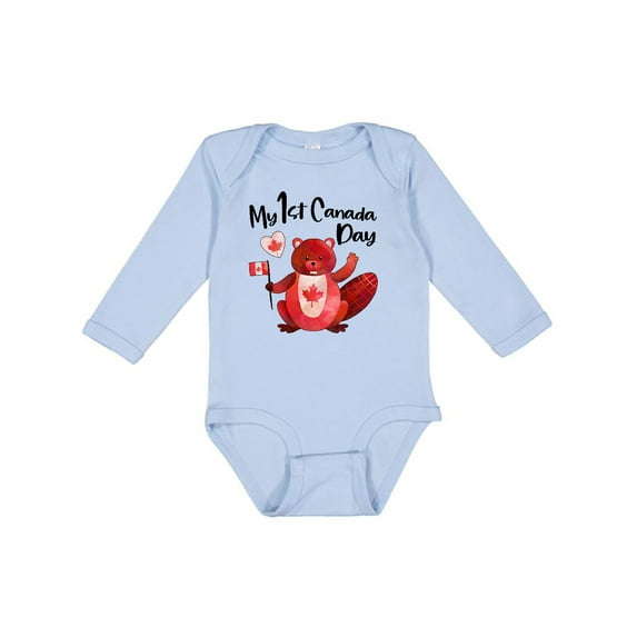 Inktastic My 1st Canada Day with Red and White Maple Leaves Boys or Girls Long Sleeve Baby Bodysuit