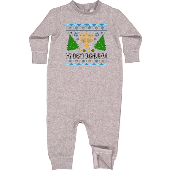 Inktastic My 1st Chrismukkah Sweater Style with Menorah and Trees Baby Fleece Romper