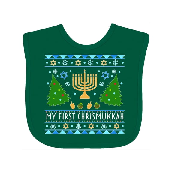 Inktastic My 1st Chrismukkah Sweater Style with Menorah and Trees Boys or Girls Baby Bib
