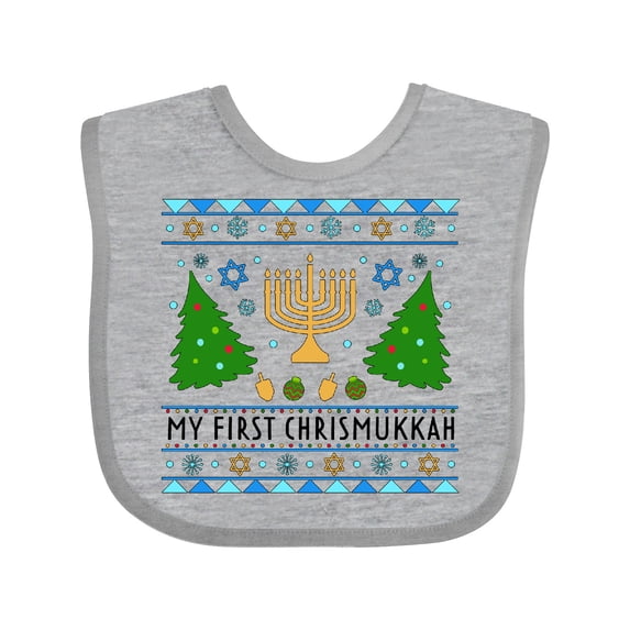 Inktastic My 1st Chrismukkah Sweater Style with Menorah and Trees Boys or Girls Baby Bib