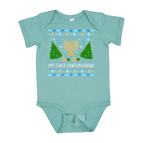 Inktastic My 1st Chrismukkah Sweater Style with Menorah and Trees Boys or Girls Baby Bodysuit
