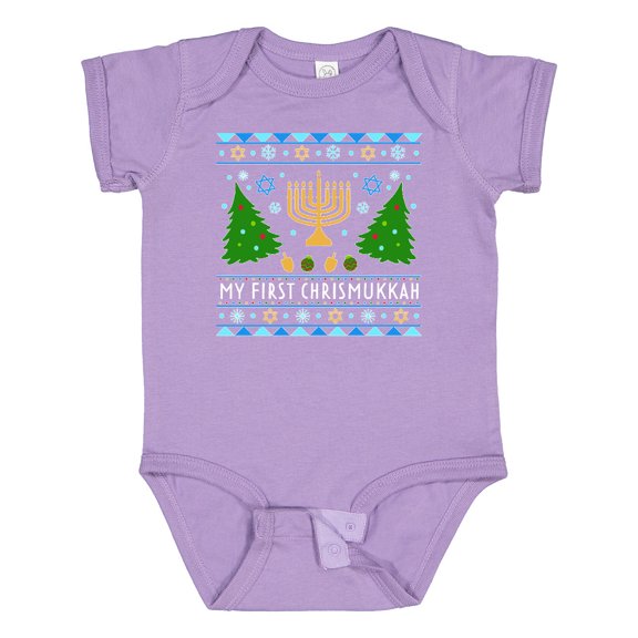 Inktastic My 1st Chrismukkah Sweater Style with Menorah and Trees Boys or Girls Baby Bodysuit
