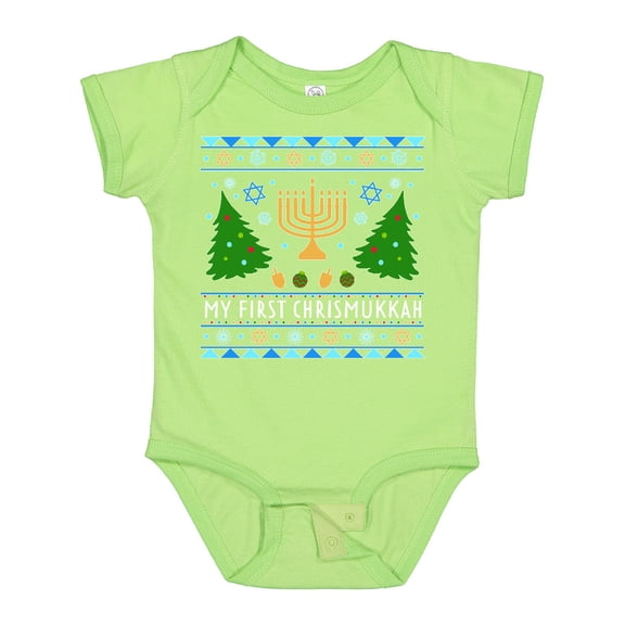 Inktastic My 1st Chrismukkah Sweater Style with Menorah and Trees Boys or Girls Baby Bodysuit