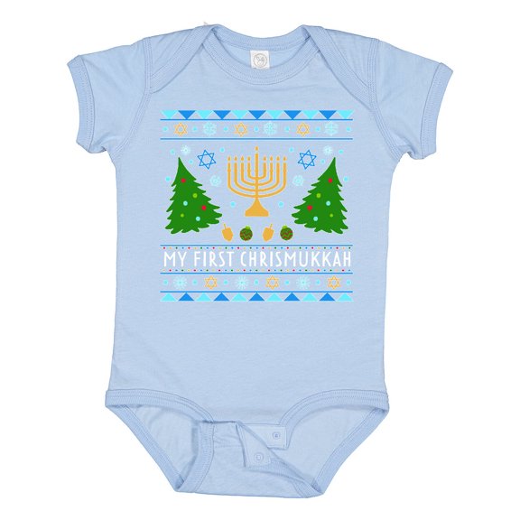 Inktastic My 1st Chrismukkah Sweater Style with Menorah and Trees Boys or Girls Baby Bodysuit