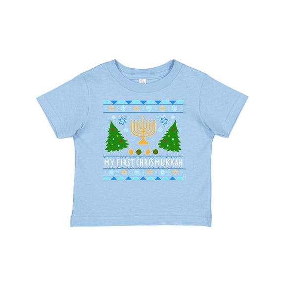Inktastic My 1st Chrismukkah Sweater Style with Menorah and Trees Boys or Girls Baby T-Shirt