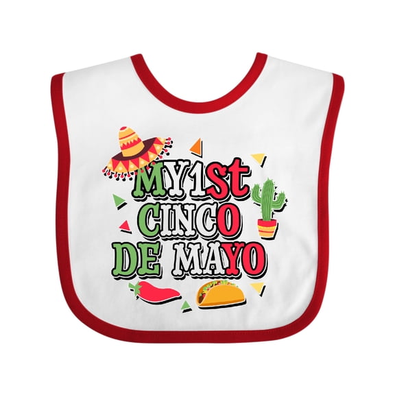 Inktastic My 1st Cinco De Mayo with Sombrero Red Chili Pepper Taco and Cactus Boys or Girls Baby Bib