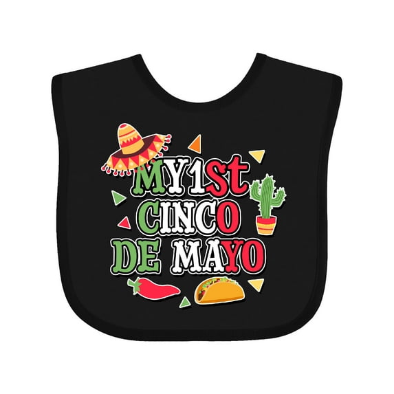 Inktastic My 1st Cinco De Mayo with Sombrero Red Chili Pepper Taco and Cactus Boys or Girls Baby Bib