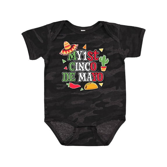 Inktastic My 1st Cinco De Mayo with Sombrero Red Chili Pepper Taco and Cactus Boys or Girls Baby Bodysuit