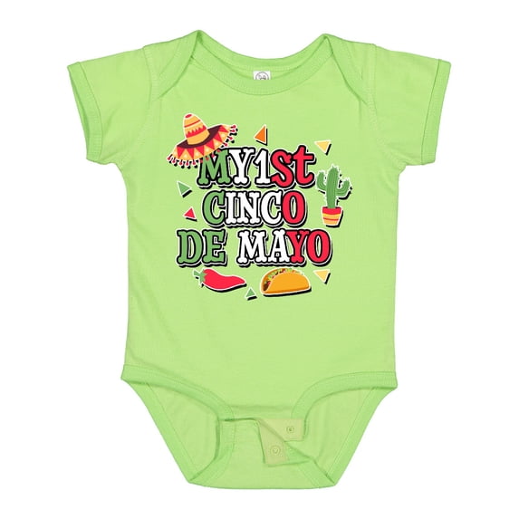Inktastic My 1st Cinco De Mayo with Sombrero Red Chili Pepper Taco and Cactus Boys or Girls Baby Bodysuit