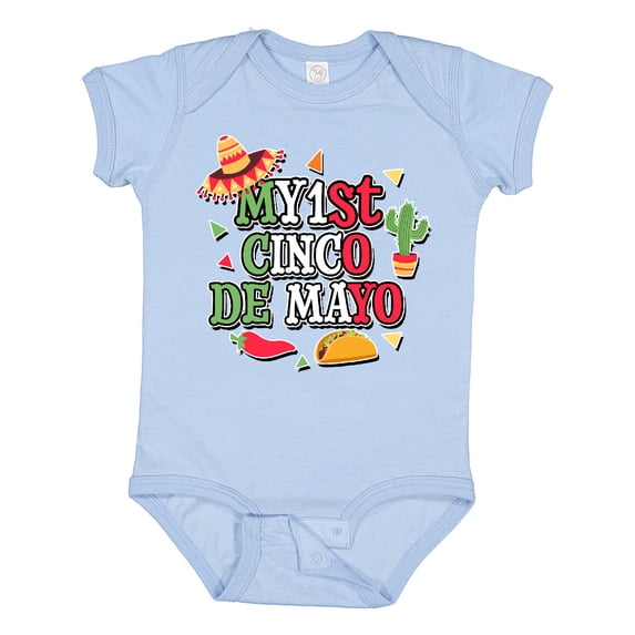 Inktastic My 1st Cinco De Mayo with Sombrero Red Chili Pepper Taco and Cactus Boys or Girls Baby Bodysuit