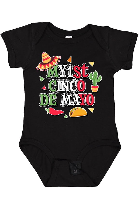 My 1st Cinco De Mayo with Sombrero Red Chili Pepper Taco and Cactus Boys or Girls Baby Bodysuit
