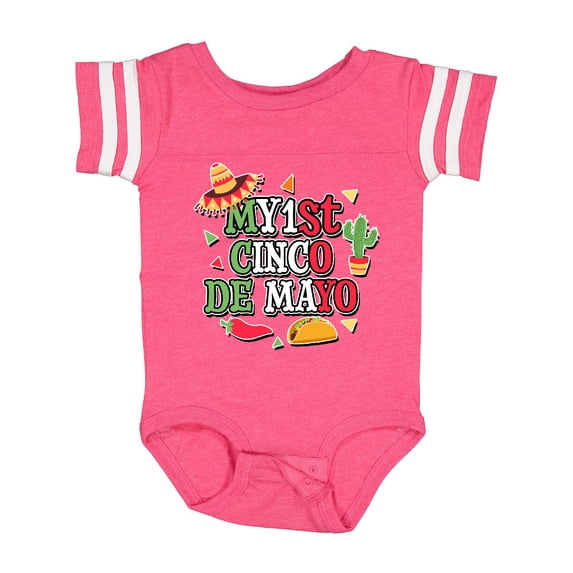 Inktastic My 1st Cinco De Mayo with Sombrero Red Chili Pepper Taco and Cactus Boys or Girls Baby Bodysuit