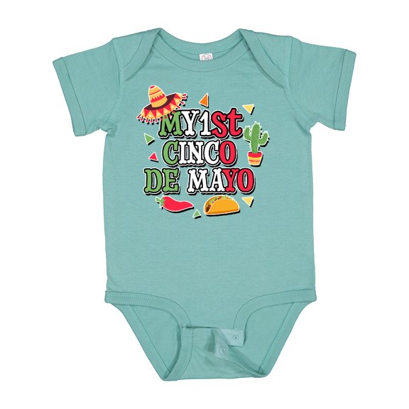 Inktastic My 1st Cinco De Mayo with Sombrero Red Chili Pepper Taco and Cactus Boys or Girls Baby Bodysuit