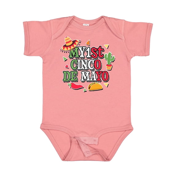 Inktastic My 1st Cinco De Mayo with Sombrero Red Chili Pepper Taco and Cactus Boys or Girls Baby Bodysuit