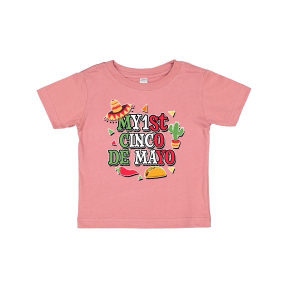 Inktastic My 1st Cinco De Mayo with Sombrero Red Chili Pepper Taco and Cactus Boys or Girls Baby T-Shirt