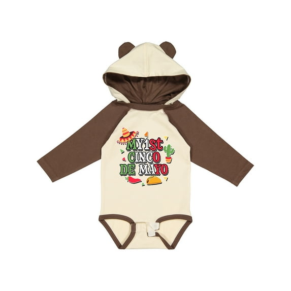 Inktastic My 1st Cinco De Mayo with Sombrero Red Chili Pepper Taco and Cactus Boys or Girls Long Sleeve Baby Bodysuit