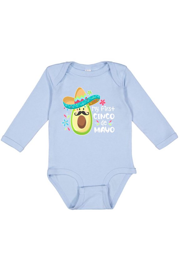 My 1st Cinco de Mayo Avocado in Sombrero Boys or Girls Long Sleeve Baby Bodysuit