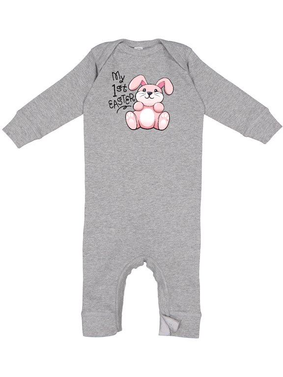 My 1st Easter Cuddly Pink Bunny Baby Romper Coveralls