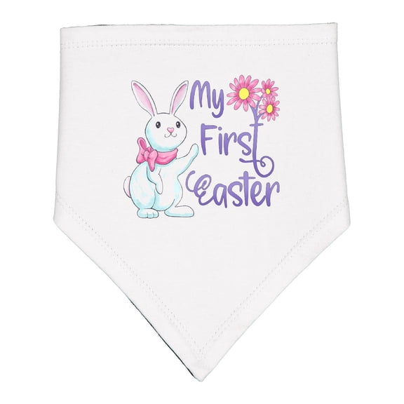 Inktastic My 1st Easter Cute White Bunny with Spring Flowers Baby Bandana Bib