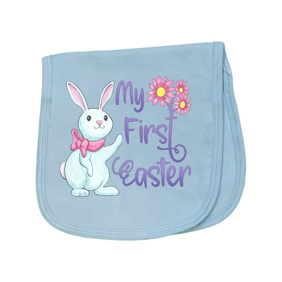 Inktastic My 1st Easter Cute White Bunny with Spring Flowers Baby Burp Cloth